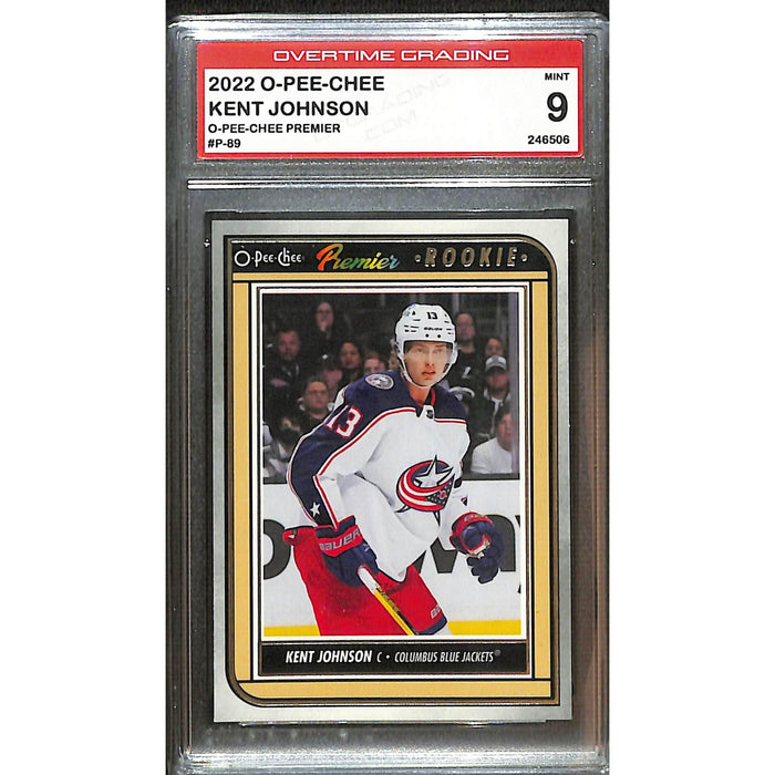 2022-23 O-Pee-Chee Premier Rookie #P-89 Kent Johnson Overtime Grading 9