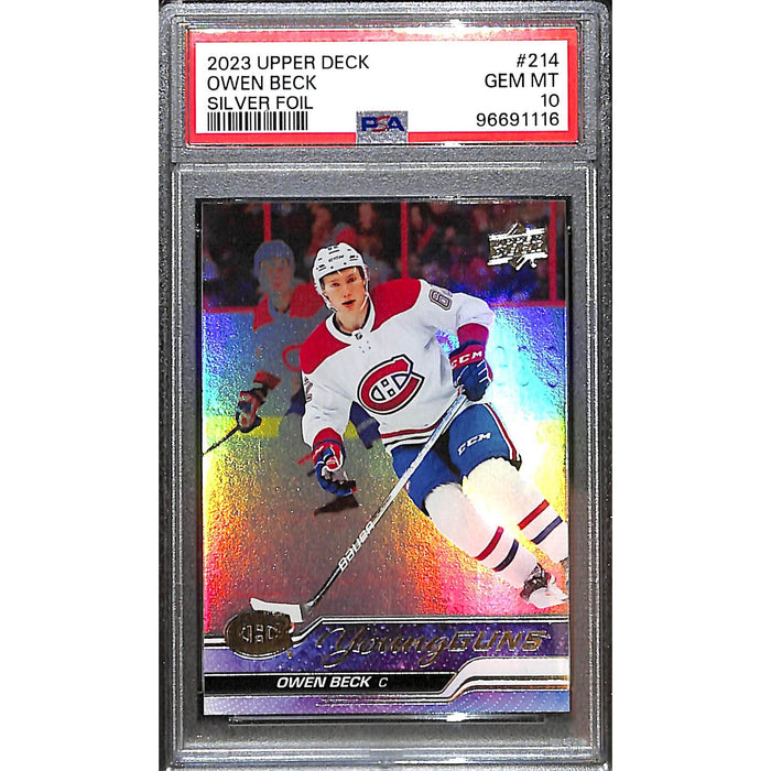2023-24 Upper Deck Series 1 Young Guns Silver Foil #214 Owen Beck PSA 10