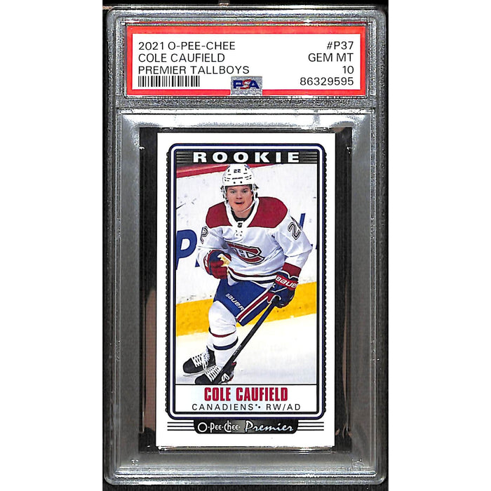 2021-22 O-Pee-Chee Premier Tallboys #P37 Cole Caufield PSA 10 GEM MT