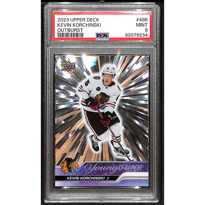 2023-24 Upper Deck Series 2 Young Guns Outburst #486 Kevin Korchinski PSA 9