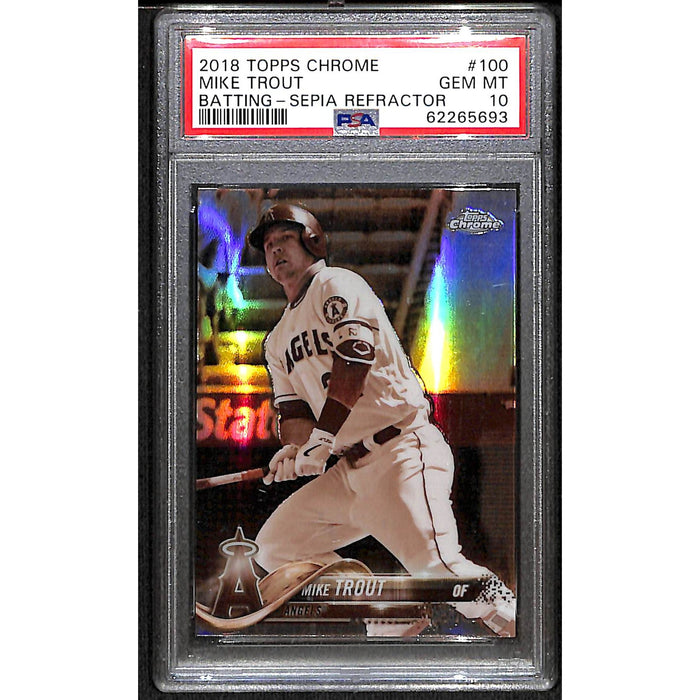 2018 Topps Chrome Sepia Refractor Batting #100 Mike Trout PSA 10 GEM MT