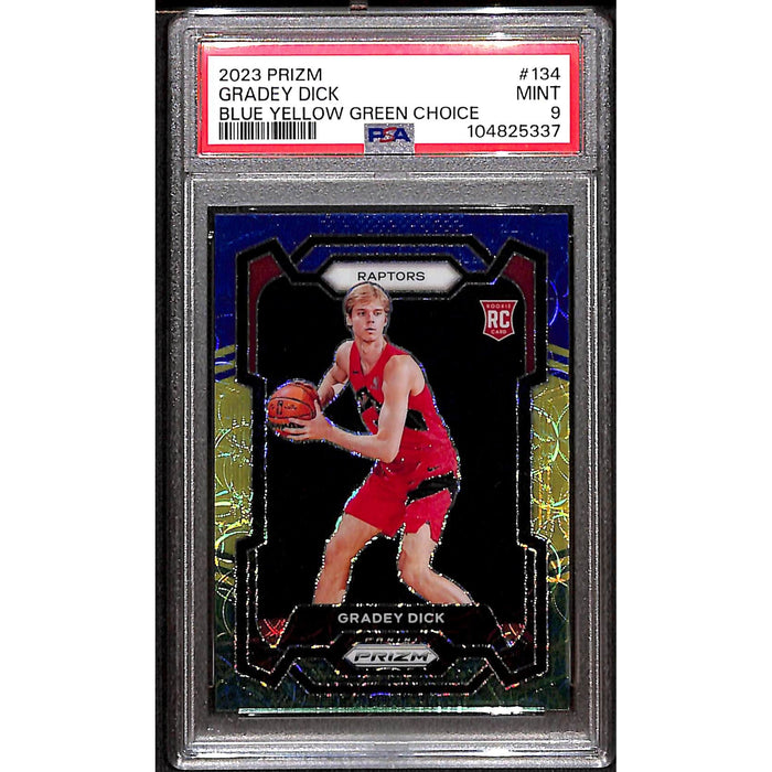2023-24 Panini Prizm Basketball Blue Yellow Green Choice Rookie #134 Gradey Dick PSA 9