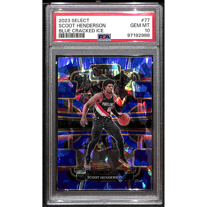 2023-24 Panini Select Basketball Blue Cracked Ice Rookie #77 Scoot Henderson PSA 10