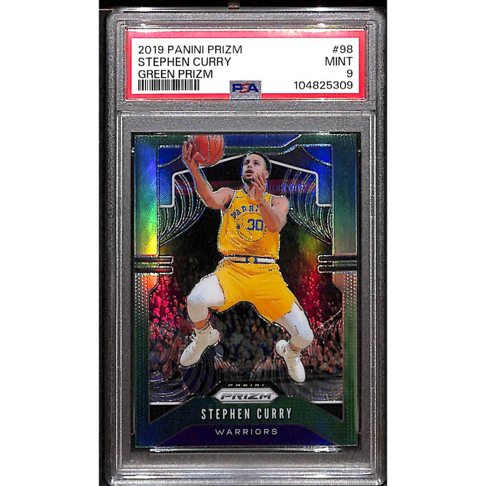 2019-20 Panini Prizm Basketball Green Prizm #98 Stephen Curry PSA 9