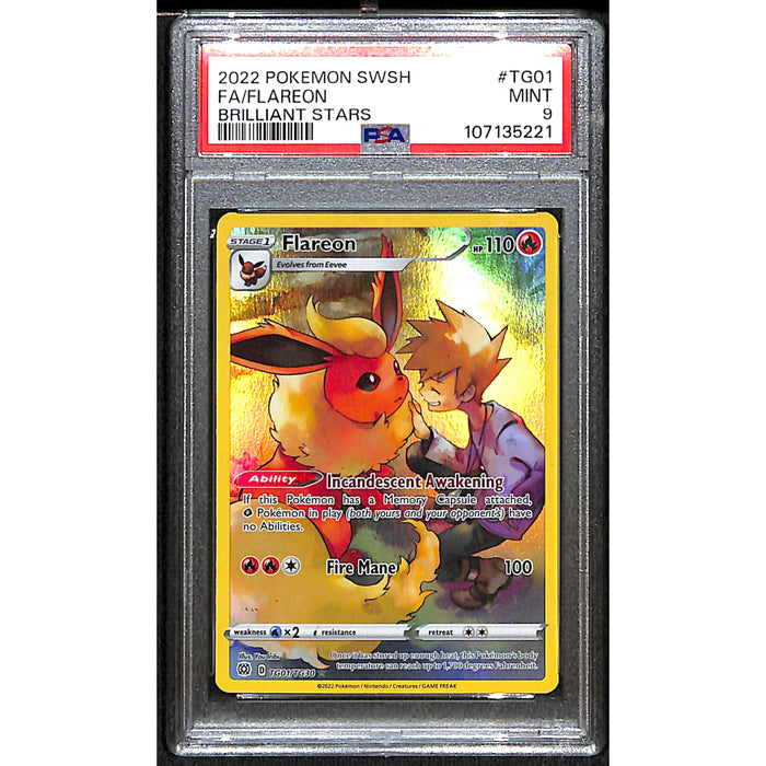 2022 Pokémon Sword & Shield Full Art Brilliant Stars #TG01/TG30 Flareon PSA 9 MINT