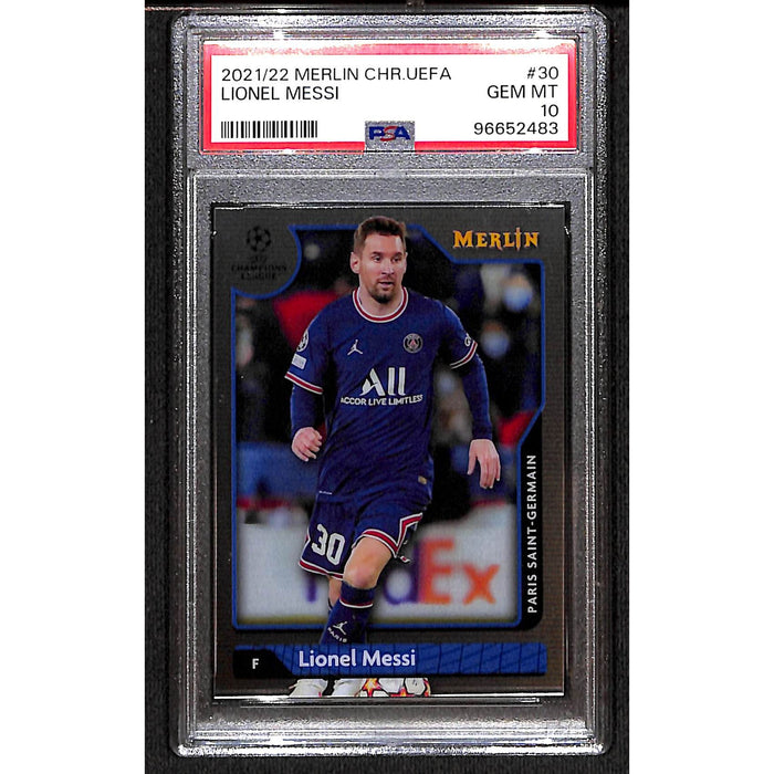 2021-22 Merlin CHR UEFA #30 Lionel Messi PSA 10 GEM MINT