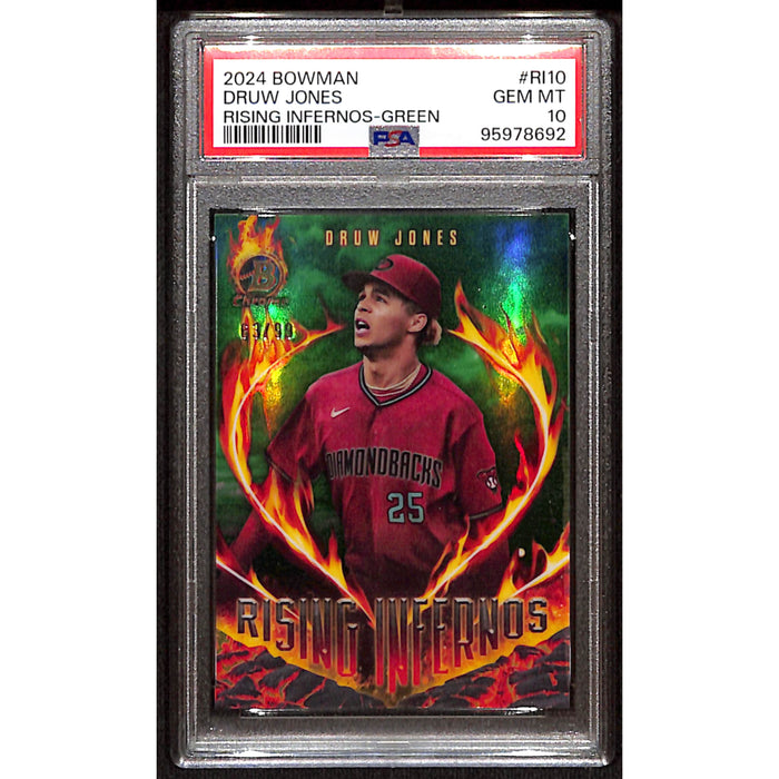 2024 Bowman Chrome Rising Infernos Green #RI-10 Druw Jones /99 PSA 10 GEM MT