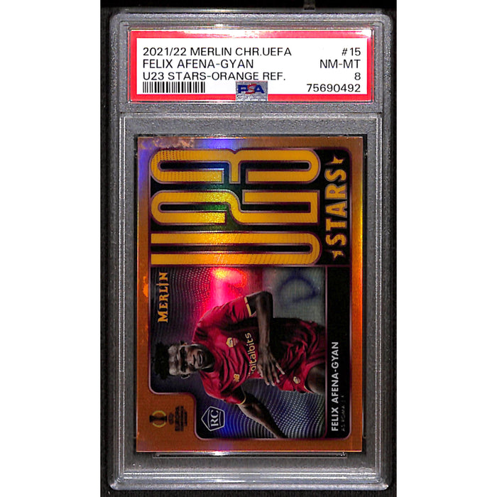 2021-22 Topps Merlin UEFA U23 Stars Orange Refractor Rookie #15 Felix Afena-Gyan /25 PSA 8