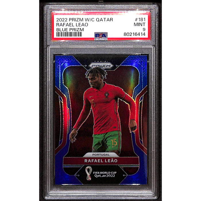 2022 Panini Prizm World Cup Qatar Blue Prizm #181 Rafael Leao /299 PSA 9