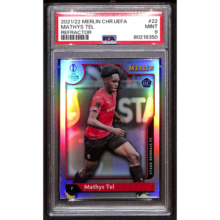 2021-22 Topps Chrome Merlin UEFA Refractor Rookie #22 Mathys Tel PSA 9