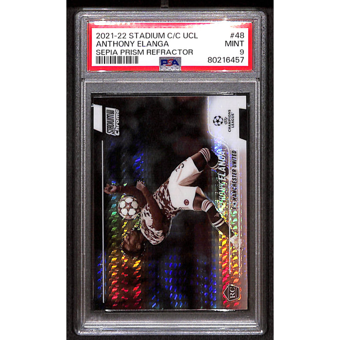 2021-22 Topps Stadium Club Chrome UCL Sepia Prism Refractor #48 Anthony Elanga /75 PSA 9