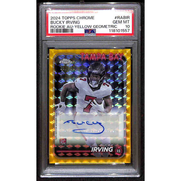2024 Topps Chrome Rookie Autograph Yellow Geometric Bucky Irving PSA 10 GEM MT
