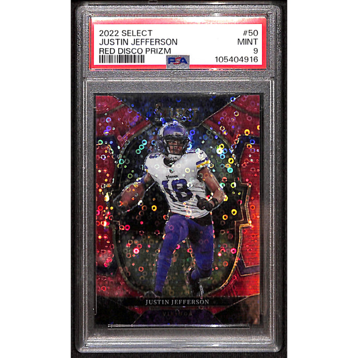 2022 Panini Select Football Red Disco Prizm #50 Justin Jefferson /49 PSA 9 MINT