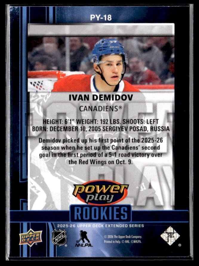 2025-26 Upper Deck Extended Series Hockey Power Play Rookies #PY-18 Ivan Demidov (2)