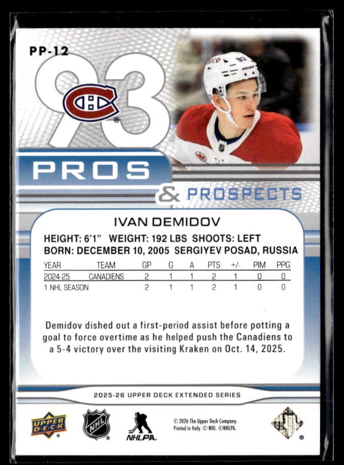 2025-26 Upper Deck Extended Series Hockey Pros & Prospects #PP-12 Ivan Demidov (2)