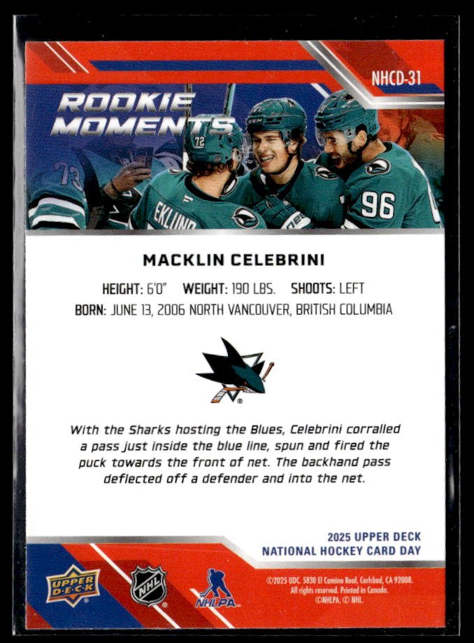 2024-25 Upper Deck National Hockey Card Day #NHCD-31 Macklin Celebrini (2)
