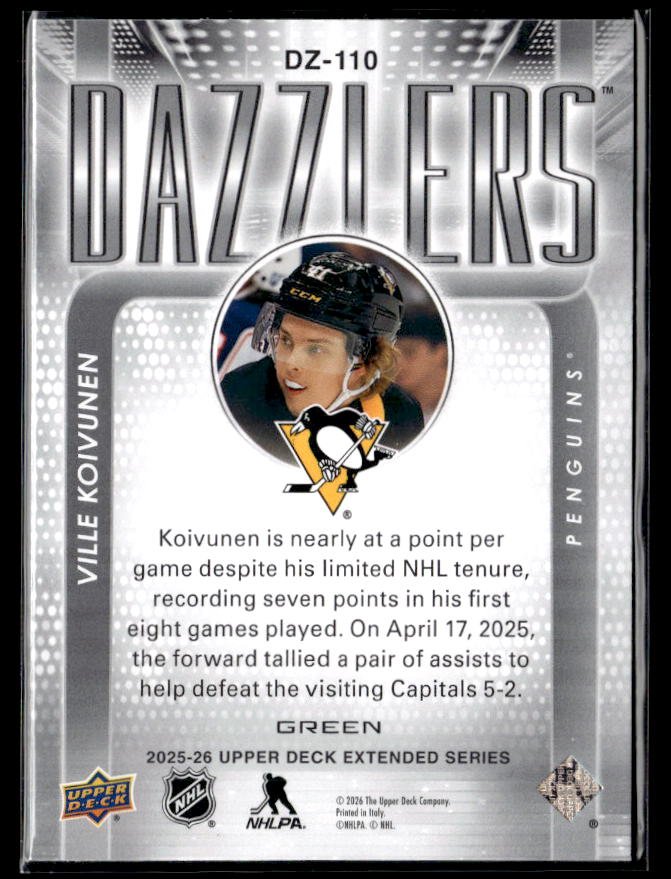 2025-26 Upper Deck Extended Series Hockey Dazzlers Green #DZ-110 Ville Koivunen (2)