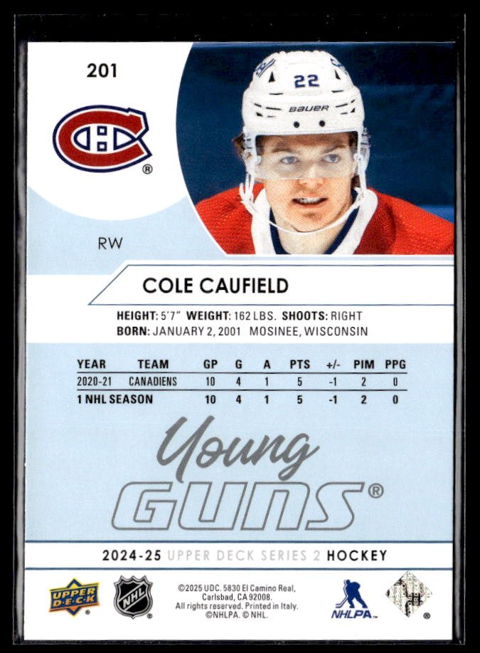 2024-25 Upper Deck Series 2 Hockey Young Guns Renewed #201 Cole Caufield (2)