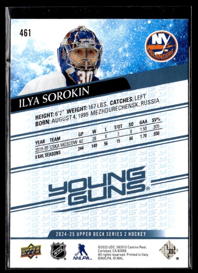 2024-25 Upper Deck Series 2 Hockey Young Guns Renewed #461 Ilya Sorokin (2)