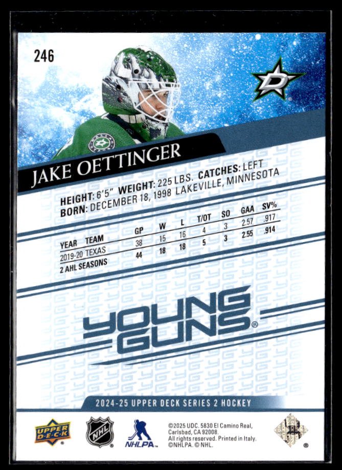 2024-25 Upper Deck Series 2 Hockey Young Guns Renewed #246 Jake Oettinger (2)