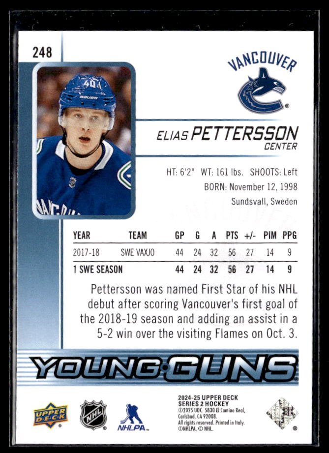 2024-25 Upper Deck Series 2 Hockey Young Guns Renewed #248 Elias Pettersson (2)