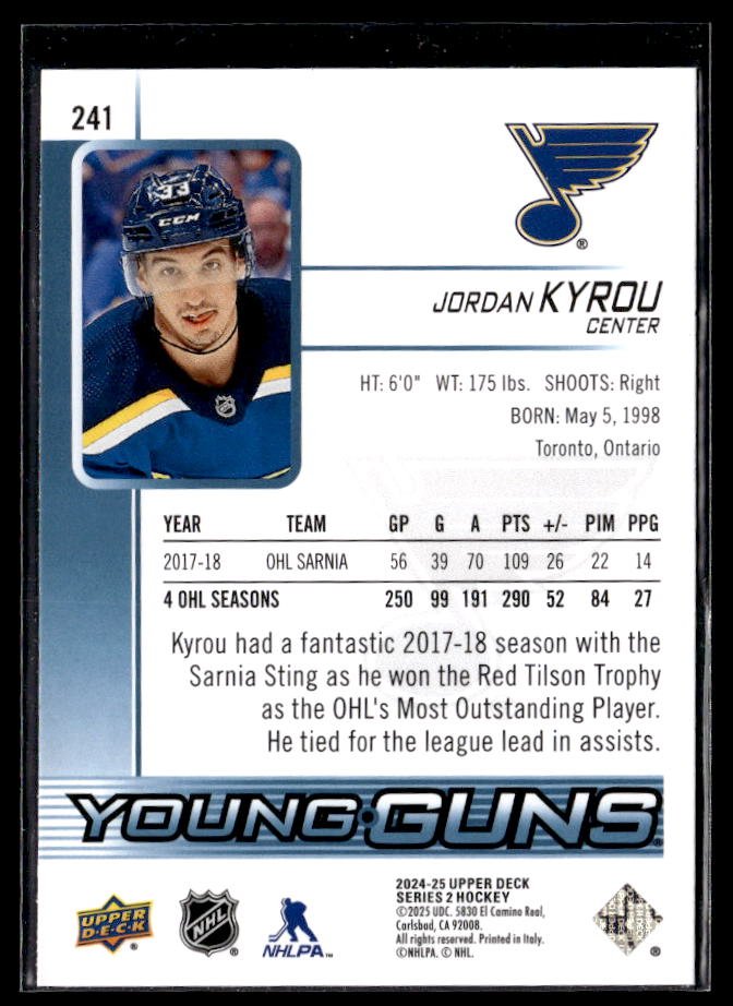 2024-25 Upper Deck Series 2 Hockey Young Guns Renewed #241 Jordan Kyrou (2)