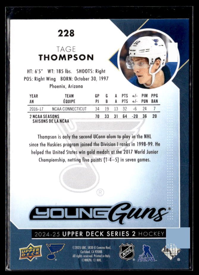 2024-25 Upper Deck Series 2 Hockey Young Guns Renewed #228 Tage Thompson (2)