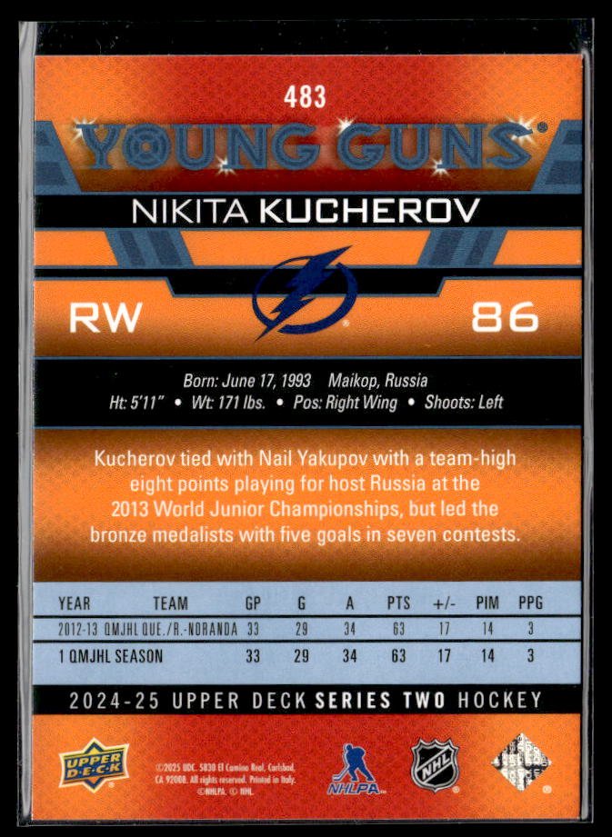 2024-25 Upper Deck Series Two Hockey Young Guns Renewed #483 Nikita Kucherov (2)
