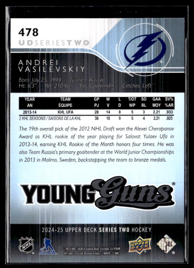 2024-25 Upper Deck Series Two Hockey Young Guns Renewed #478 Andrei Vasilevskiy (2)