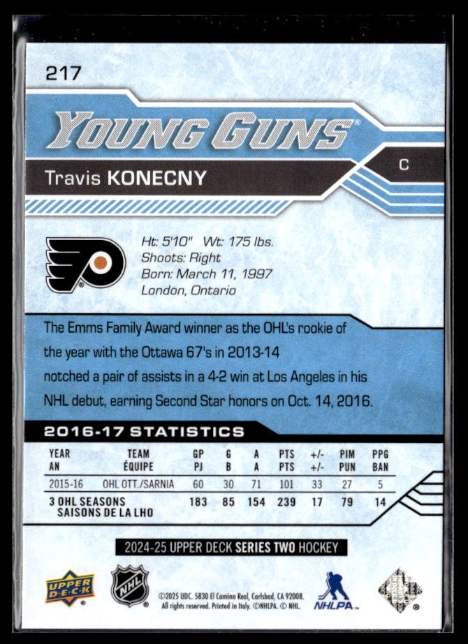 2024-25 Upper Deck Series Two Hockey Young Guns Renewed #217 Travis Konecny (2)