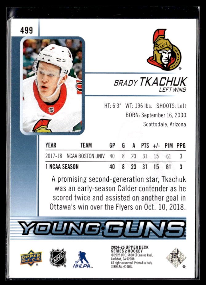 2024-25 Upper Deck Series 2 Hockey Young Guns Renewed #499 Brady Tkachuk (2)