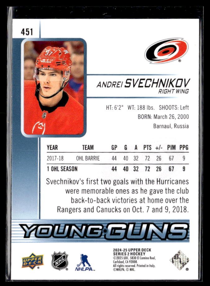 2024-25 Upper Deck Series 2 Hockey Young Guns Renewed #451 Andrei Svechnikov (2)