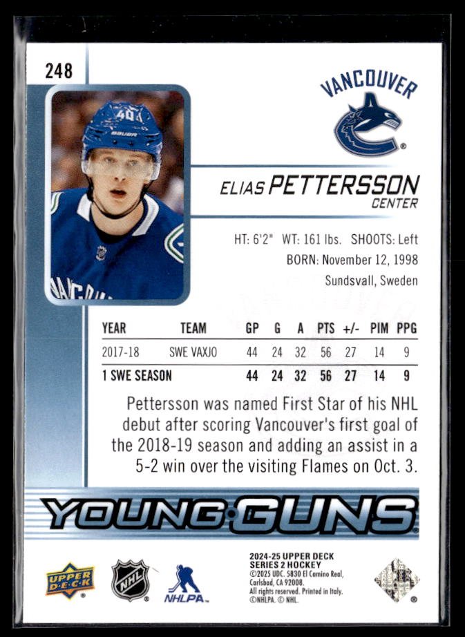 2024-25 Upper Deck Series 2 Hockey Young Guns Renewed #248 Elias Pettersson (2)