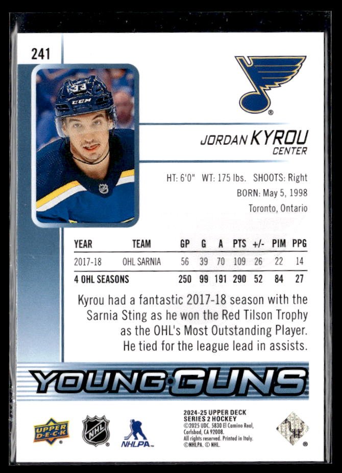 2024-25 Upper Deck Series 2 Hockey Young Guns Renewed #241 Jordan Kyrou (2)