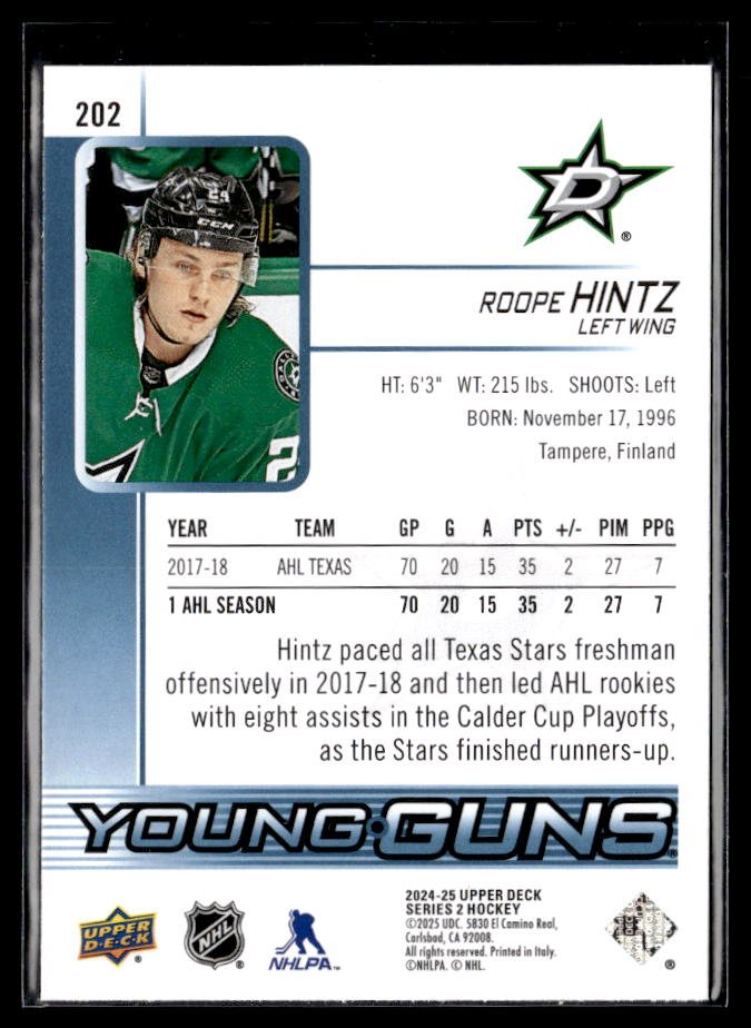 2024-25 Upper Deck Series 2 Hockey Young Guns Renewed #202 Roope Hintz (2)