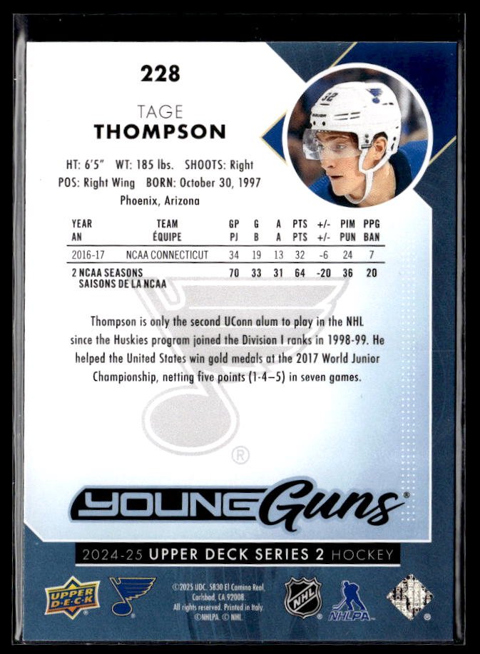 2024-25 Upper Deck Series 2 Hockey Young Guns Renewed #228 Tage Thompson (2)