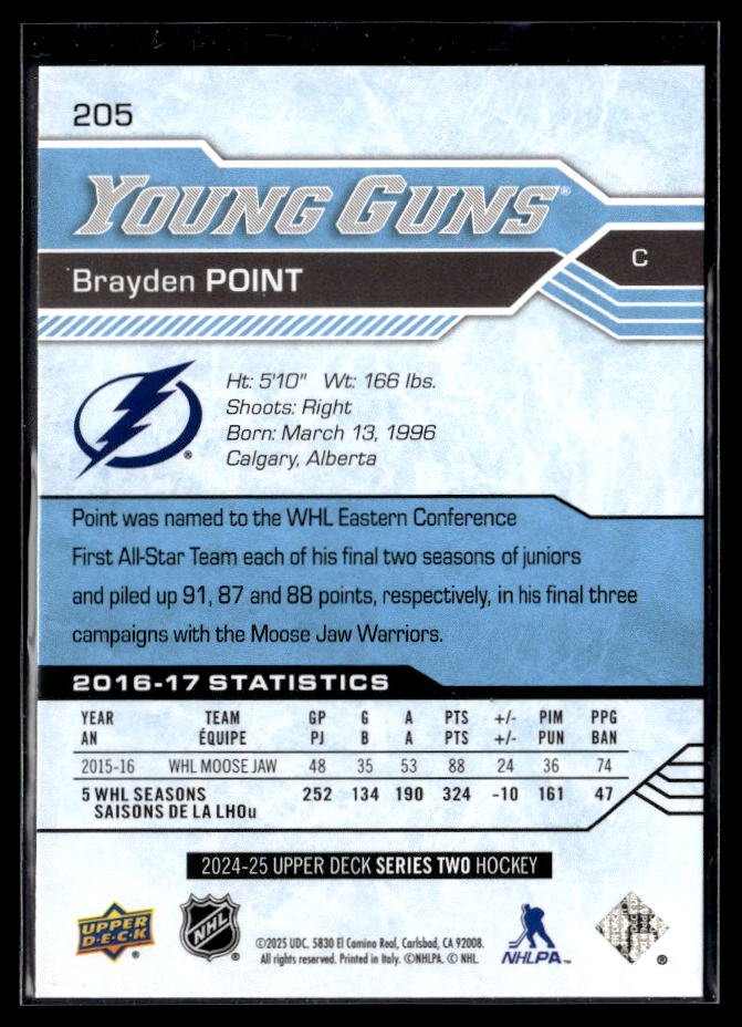 2024-25 Upper Deck Series Two Hockey Young Guns Renewed #205 Brayden Point (2)