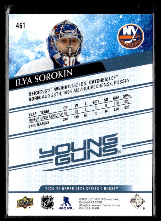 2024-25 Upper Deck Series 2 Hockey Young Guns Renewed #461 Ilya Sorokin (2)