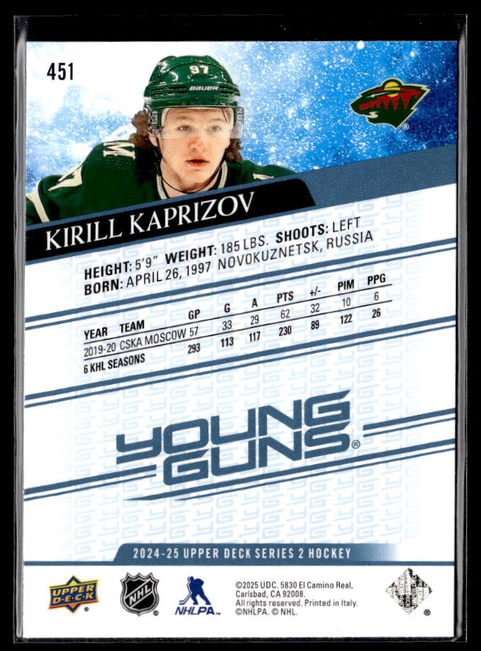 2024-25 Upper Deck Series 2 Hockey Young Guns Renewed #451 Kirill Kaprizov (2)