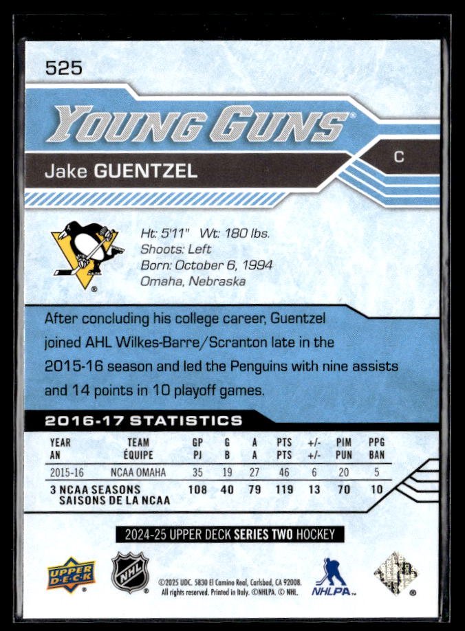 2024-25 Upper Deck Series Two Hockey Young Guns Renewed #525 Jake Guentzel (2)