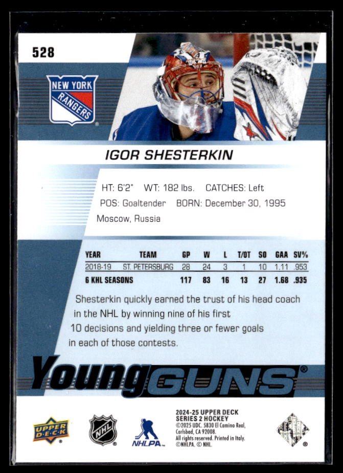 2024-25 Upper Deck Series 2 Hockey Young Guns Renewed #528 Igor Shesterkin (2)