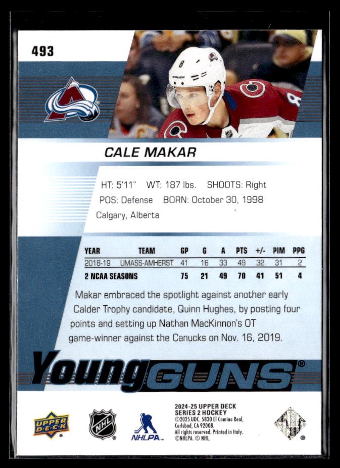 2024-25 Upper Deck Series 2 Hockey Young Guns Renewed #493 Cale Makar (2)