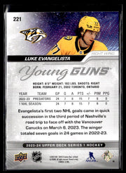 2023-24 Upper Deck Series 1 Hockey Young Guns #221 Luke Evangelista (2)