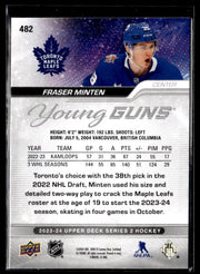 2023-24 Upper Deck Series 2 Hockey Young Guns #482 Fraser Minten (2)