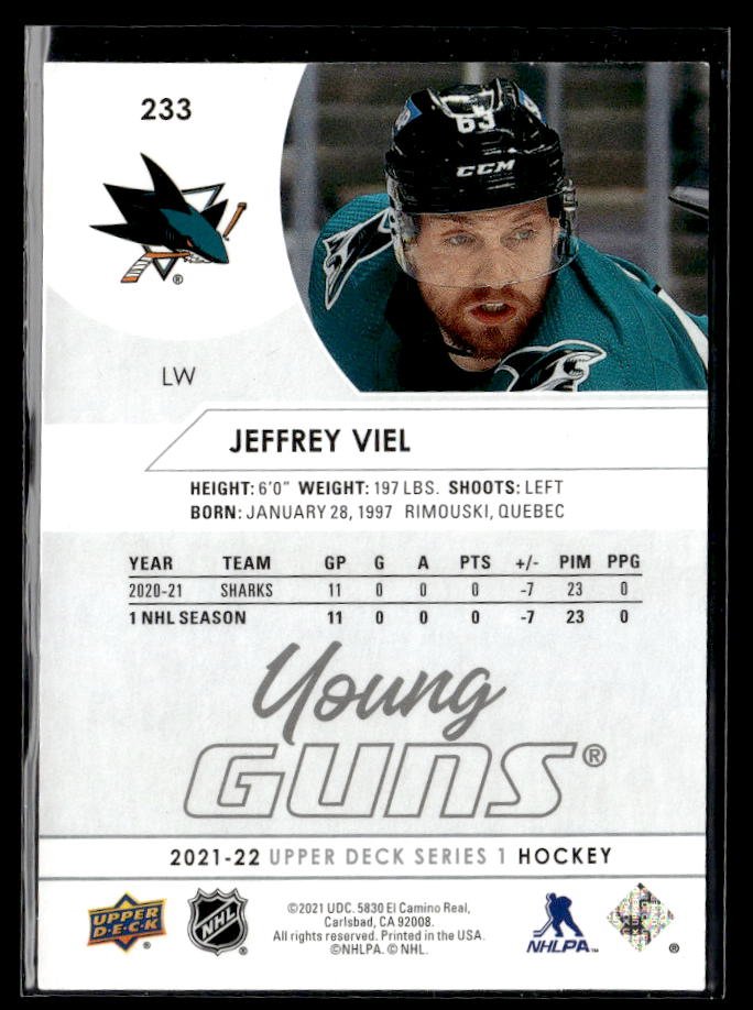 2021-22 Upper Deck Series 1 Hockey Young Guns #233 Jeffrey Viel (2)