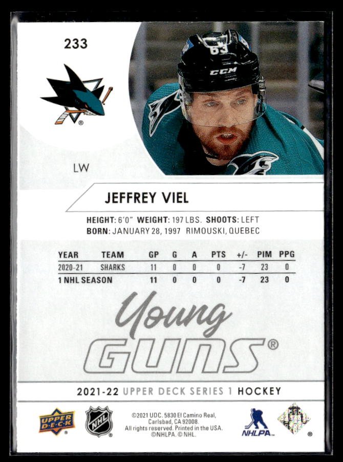 2021-22 Upper Deck Series 1 Hockey Young Guns #233 Jeffrey Viel (2)