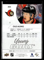 2021-22 Upper Deck Series 1 Hockey Young Guns #203 Olle Alsing (2)