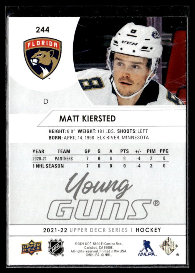 2021-22 Upper Deck Series 1 Hockey Young Guns #244 Matt Kiersted (2)
