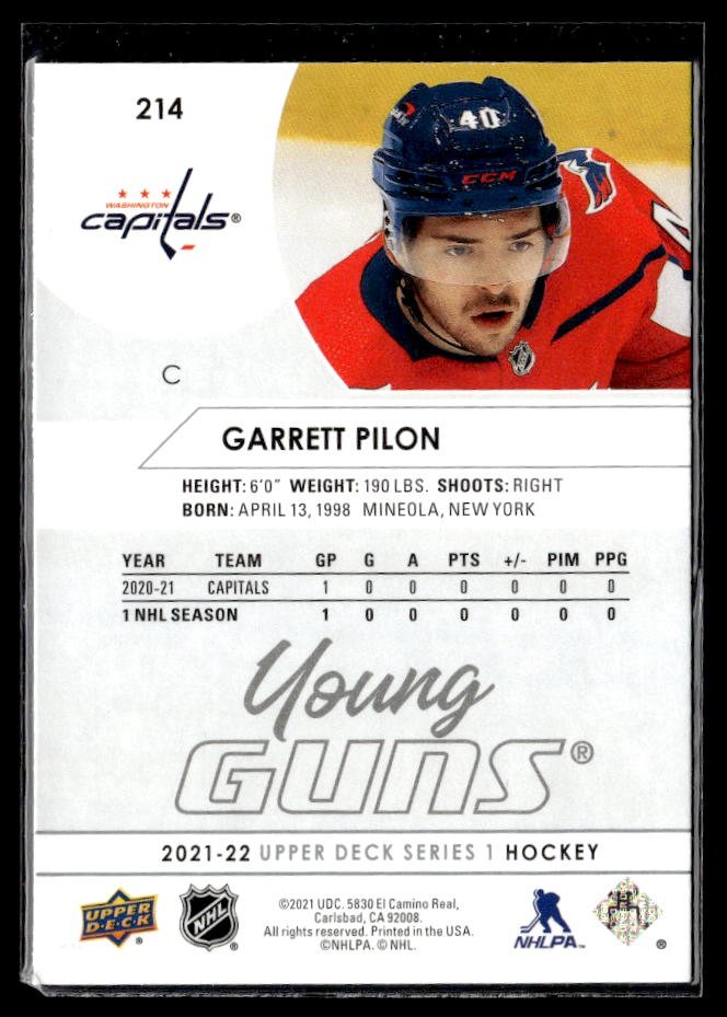 2021-22 Upper Deck Series 1 Hockey Young Guns #214 Garrett Pilon (2)