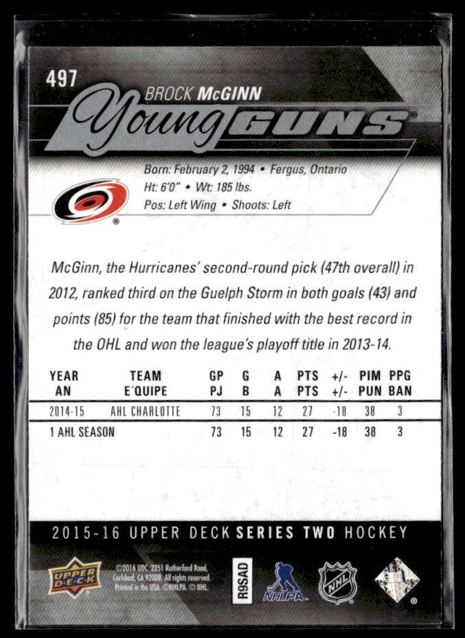 2015-16 Upper Deck Series Two Hockey Young Guns #497 Brock McGinn (2)